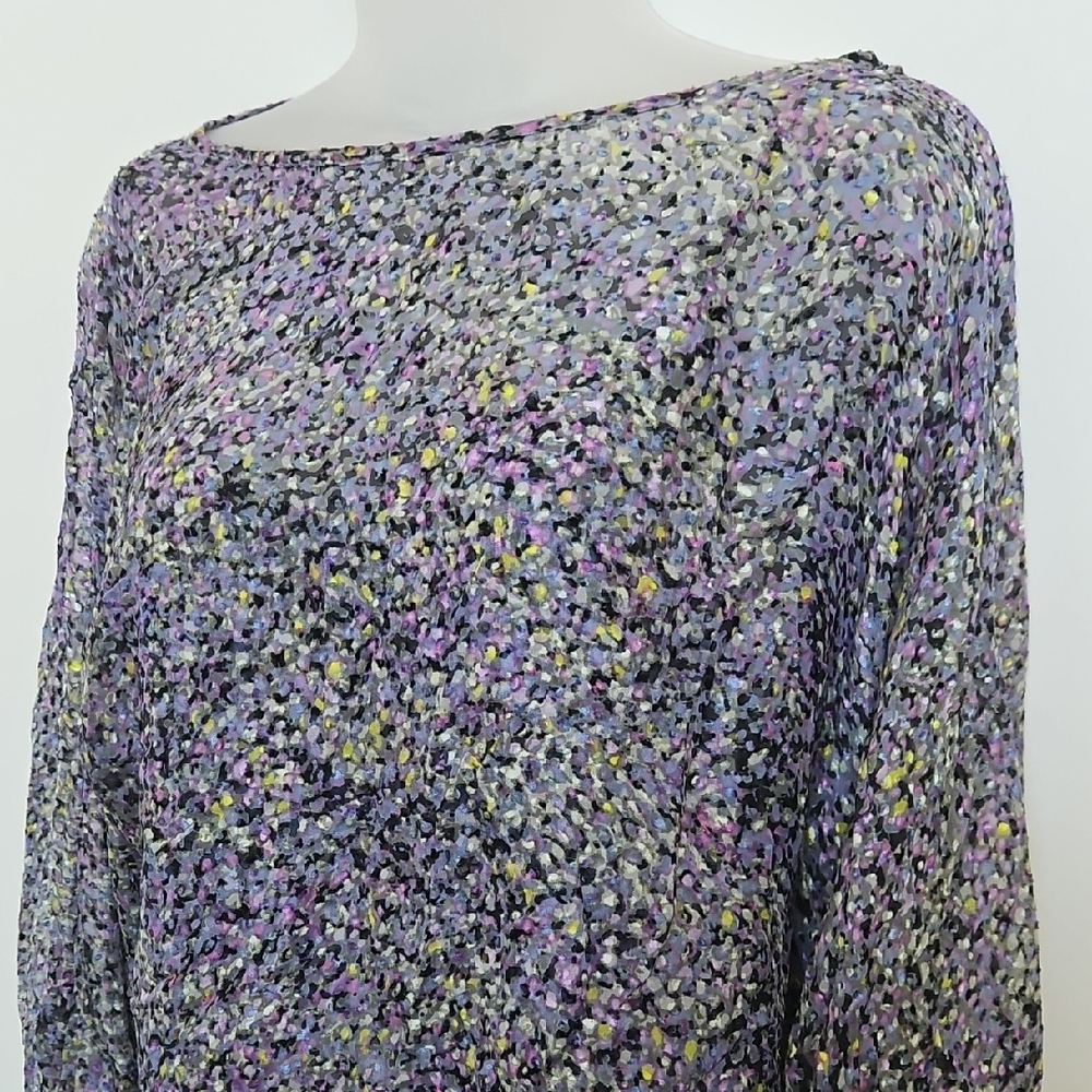 White House Black Market Purple Gray Ruffled Blouse